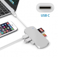 全鋁合金3口 USB3.0高速集線器+SD卡+TF卡讀卡器